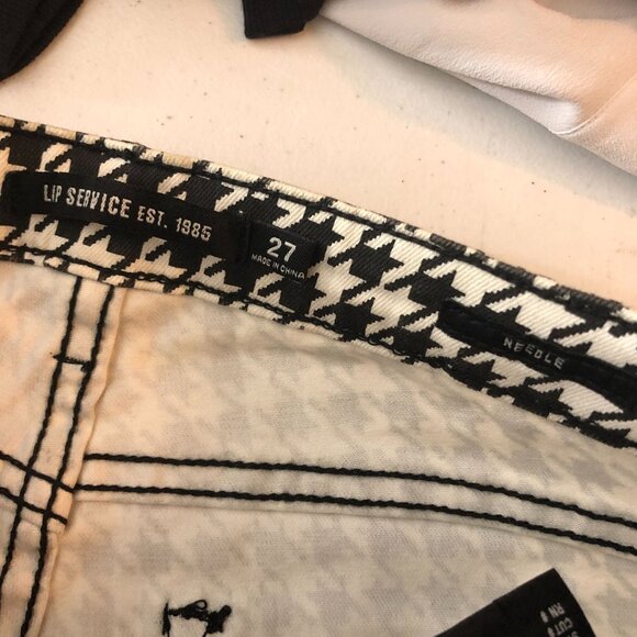Lip Service Womens Houndstooth Needle Skinny Jeans Zipper Ankle Black White 27 - Picture 5 of 6